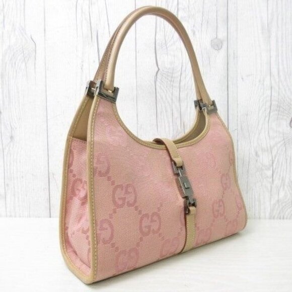 GUCCI GG  Jackie O Hobo Pink Shoulder Bag Sherry Monogram Web Leather - Picture 7 of 14